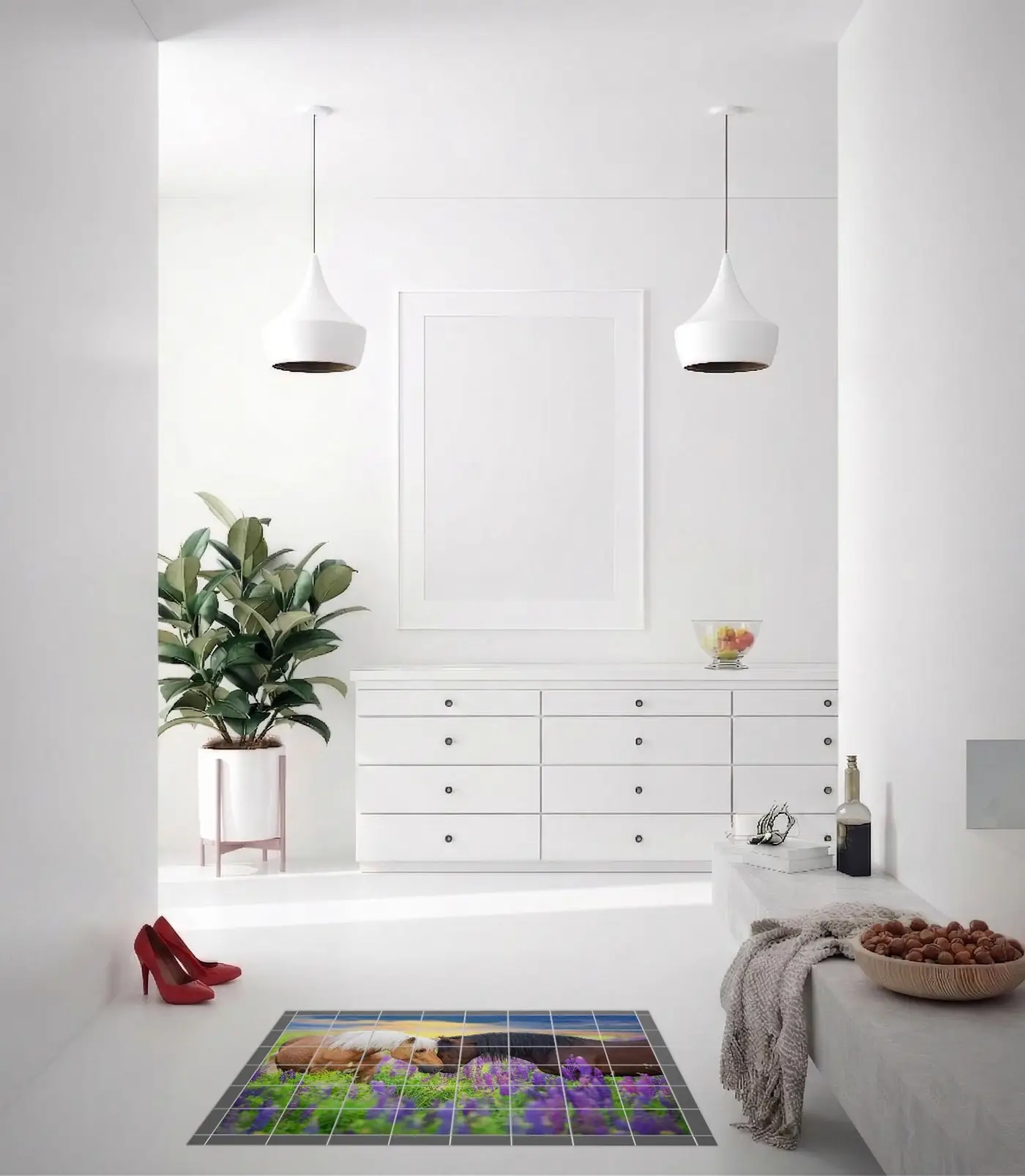 Palomino and Bay Horse in Lupine Flowers at Sunset, Photo 4