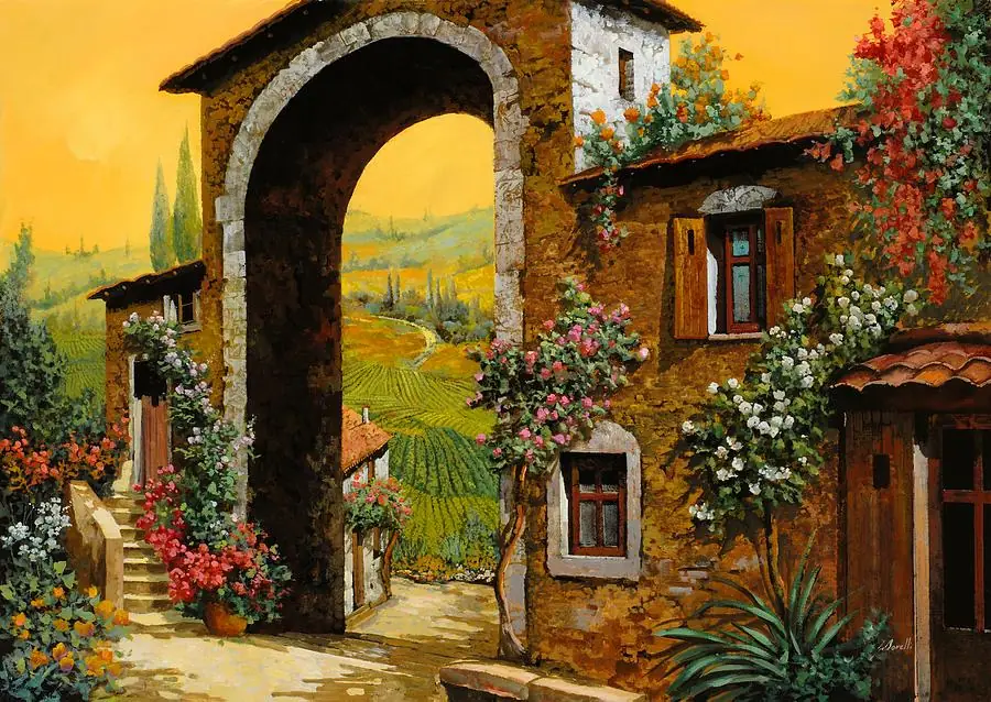 Rustic Italy Countryside Flower Garden Arch Passage