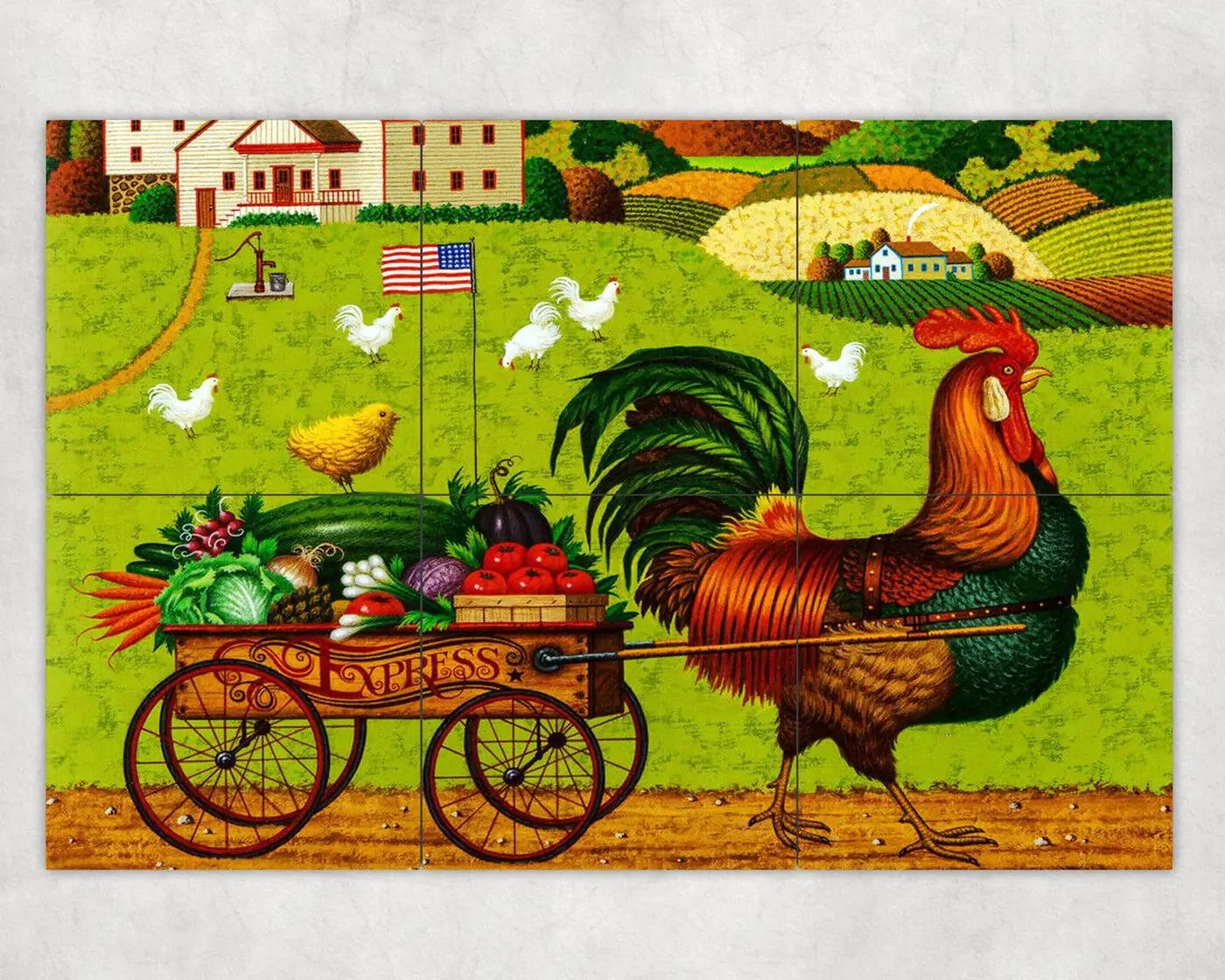 Harvesting Rooster with Fruits Vegetables Country Farms