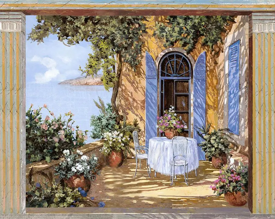 Romantic Oceanside Cafe in Tuscany Italy Garden