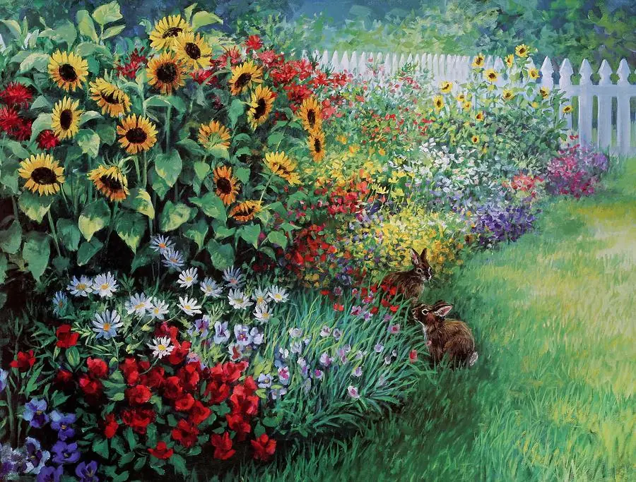 Sunflower Garden with Rabbits