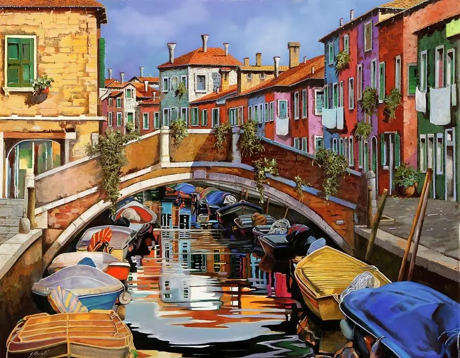 Burano Italy Canal Boat Harbor and the Colors