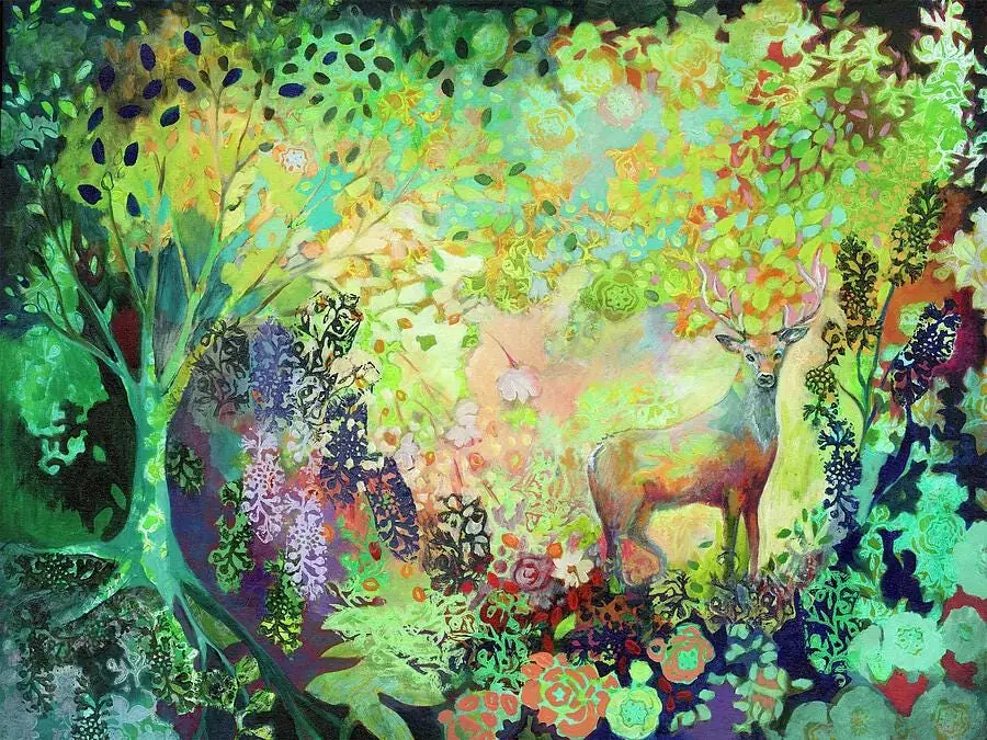 Abstract Pattern Deer Nature Wildlife Tree Flower Garden
