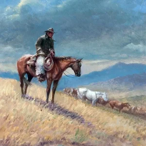 Wrangling the Pony Herd by Wieghorst ceramic tile mural