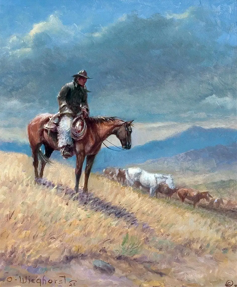 Wrangling the Pony Herd by Wieghorst ceramic tile mural