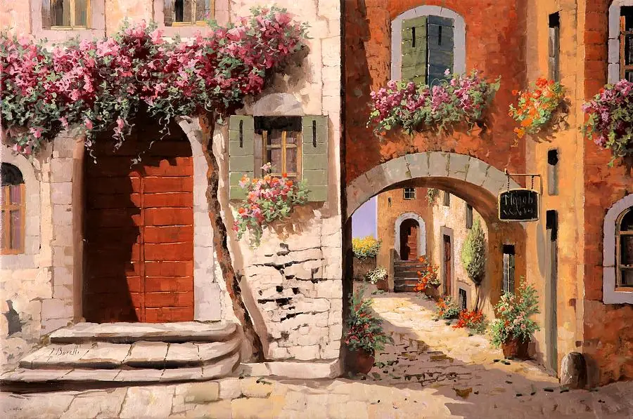 Double House with Arch in the Street in Tuscan Italy