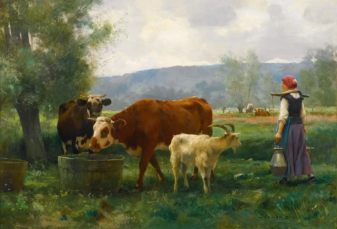 La Jeune LAITIÈRE Avec Son Troupeau