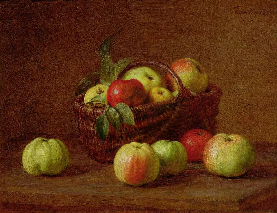 Apples in a Basket and on a Table Ignace Henri Jean
