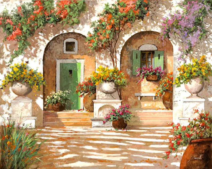 Terrace Courtyard Flower Garden in Tuscan Italy