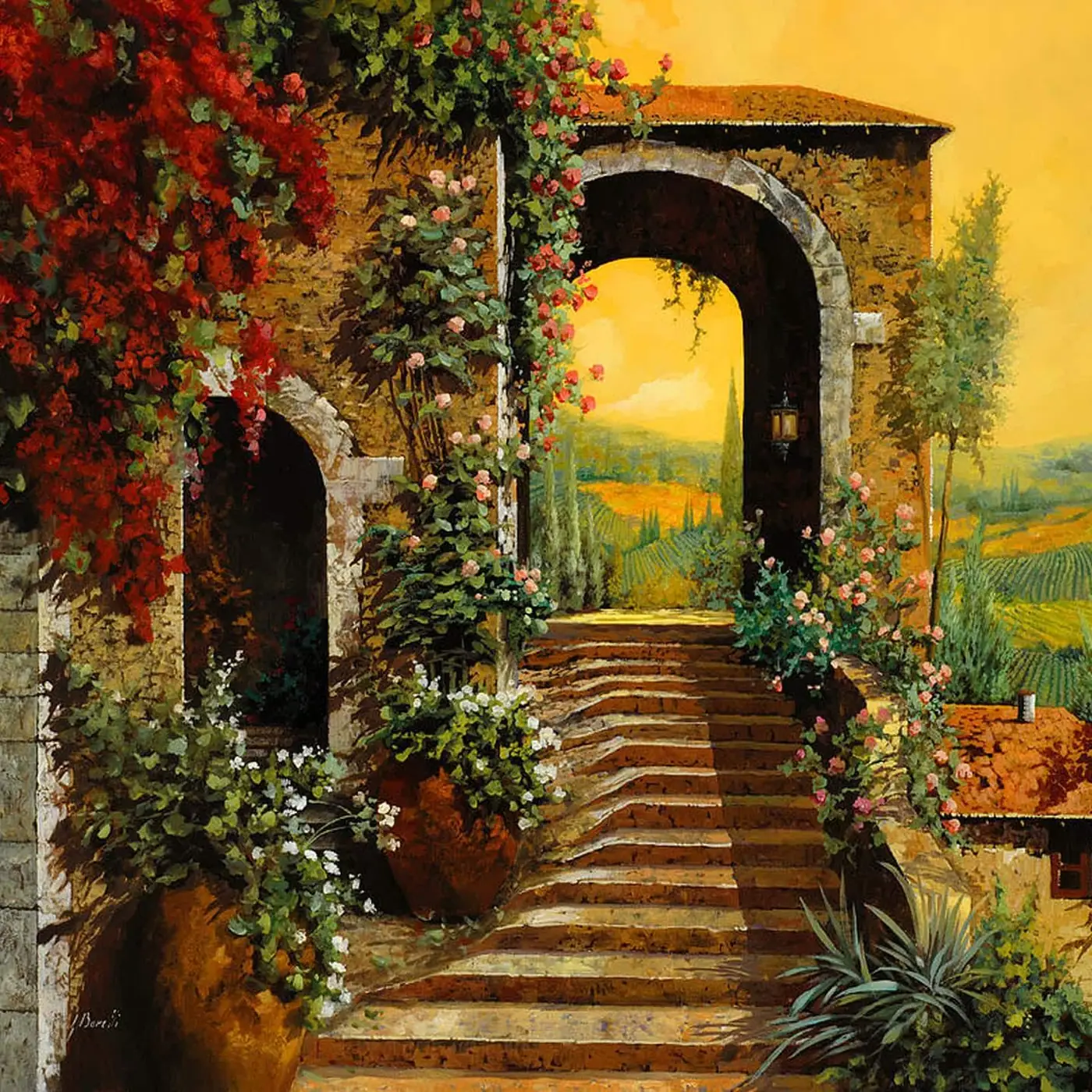 Flower Garden Archway Stairs to Tuscany Vineyard