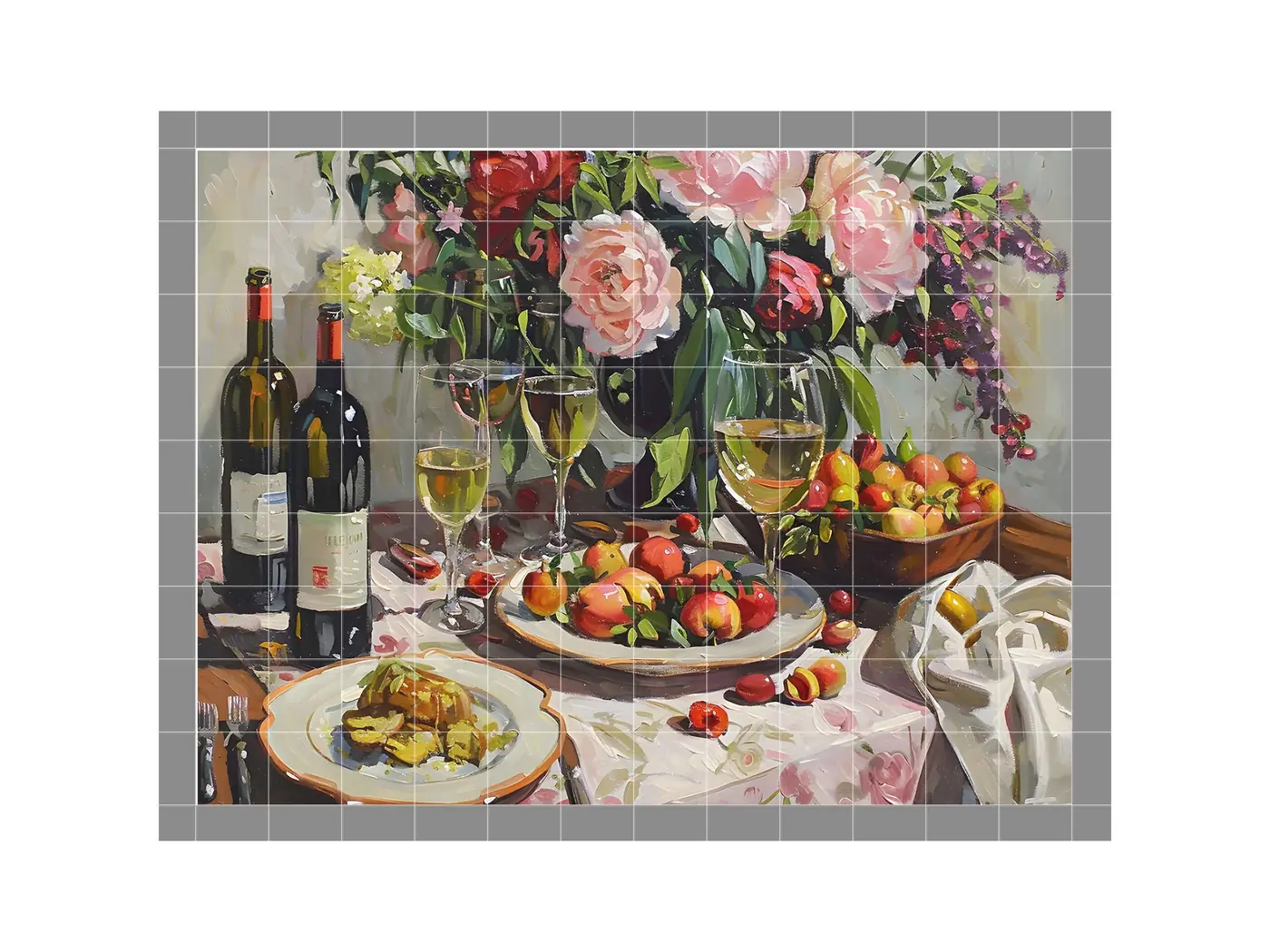 Set Table Wine Fruits and Roses