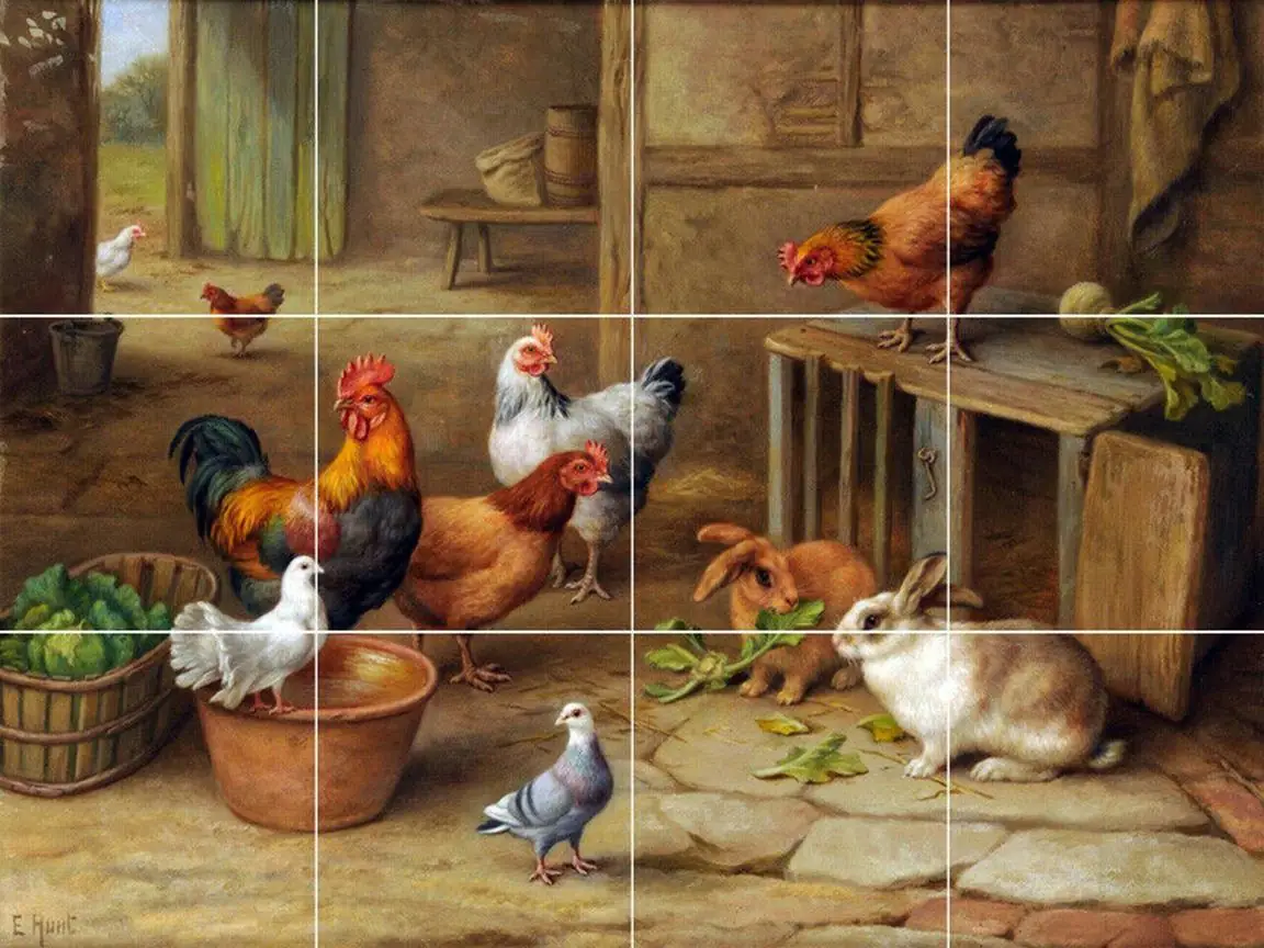 Chicken Hen Rooster Rabbits Farm Animals Barn