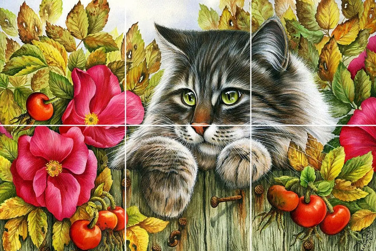 Kitten Cat Garden Flowers Fun