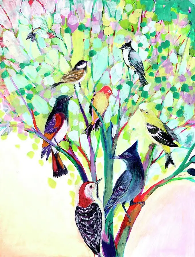 Coming Together Birds in Tree Flower Garden