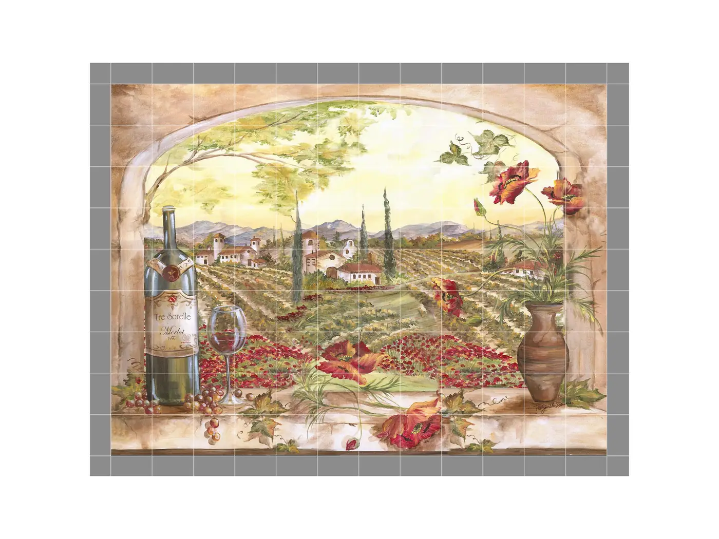 Tuscany Wine Poppies Garden Window View