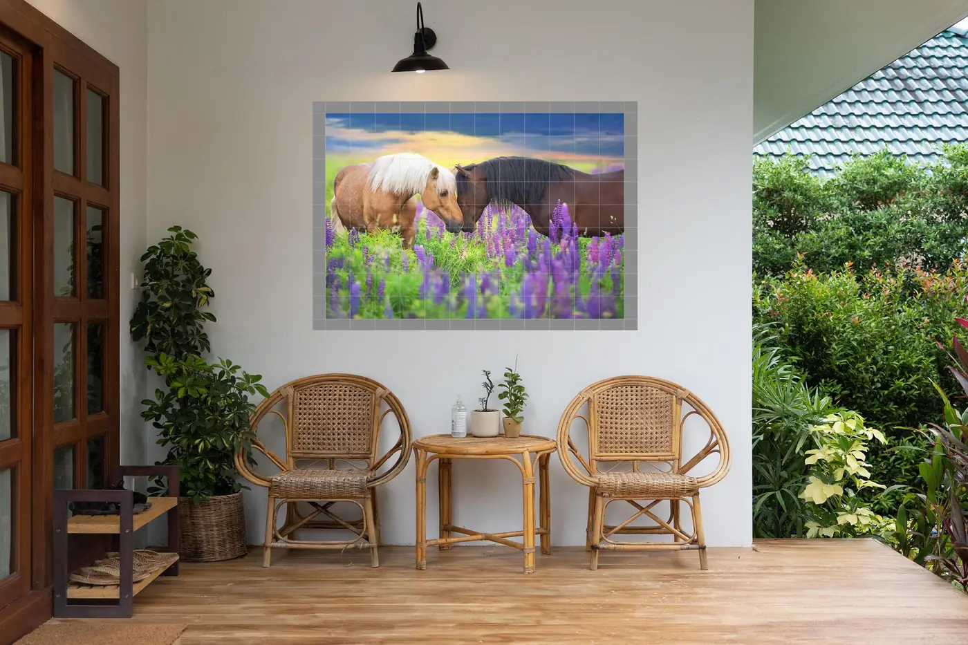 Palomino and Bay Horse in Lupine Flowers at Sunset, Photo 5