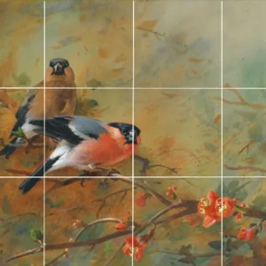 Bullfinches Pyrus Japonica Birds Cherry Blossom ceramic tile mural