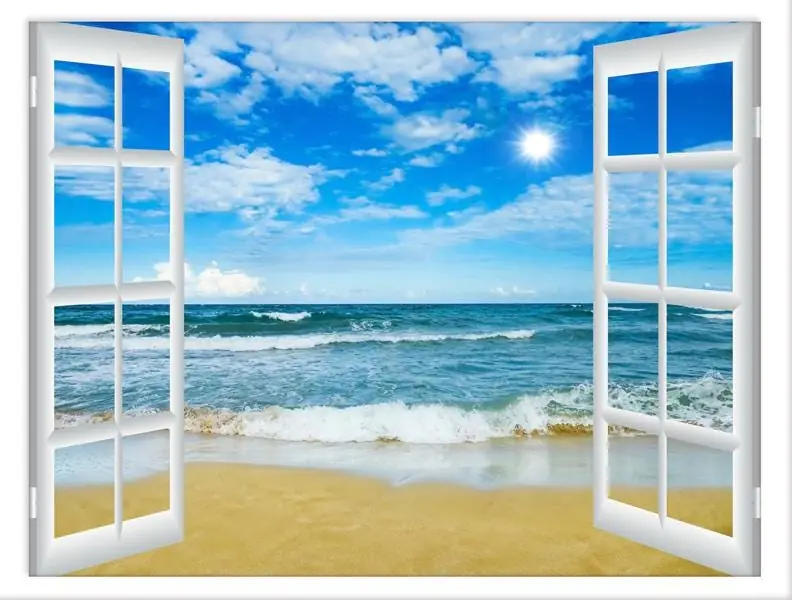 Open Window View of a Sunshine Beautiful Day Ocean Beach