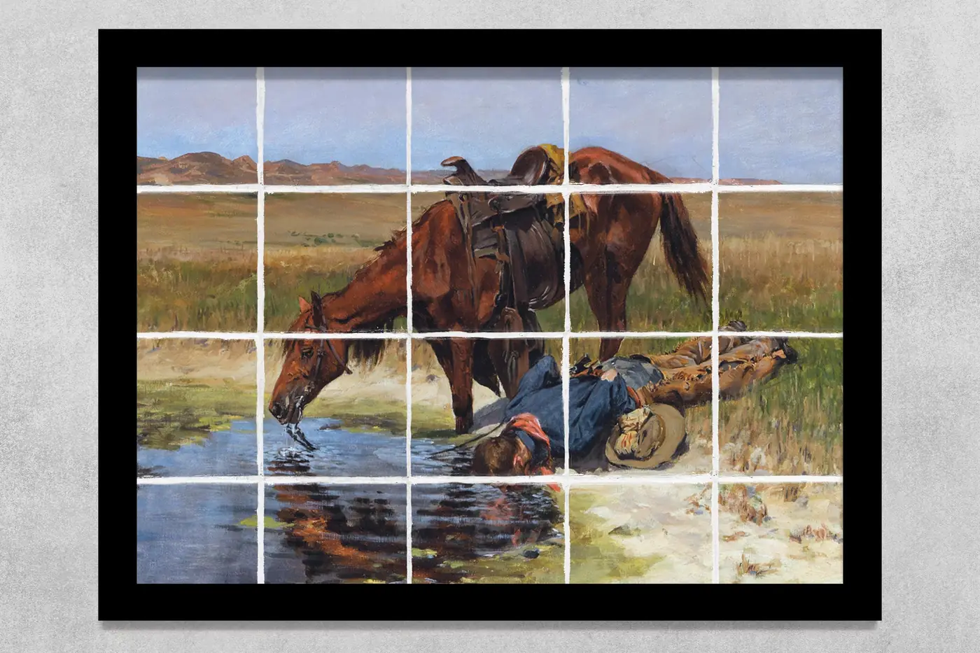 Cowboy and Horse at Waterhole by Lorenz