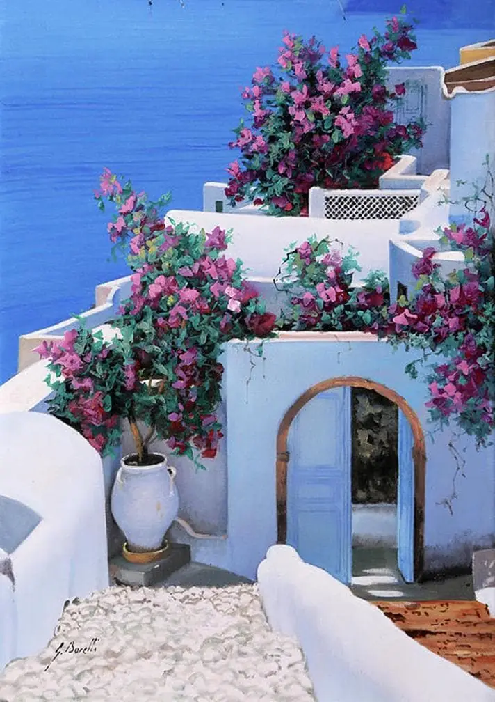 Beautiful View of Santorini Greece and Mediterranean Sea
