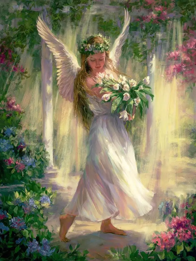 The Gift Giver Angel in Flower Garden