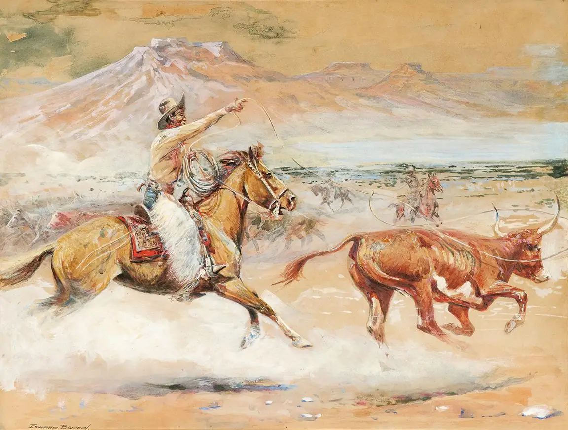 Edward Borein Roping a Steer