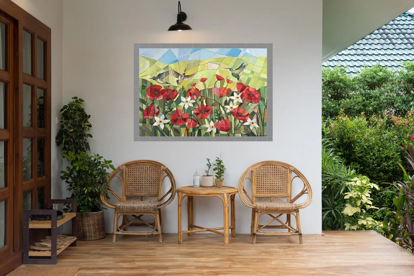 Hummingbirds Birds Red Poppy Flower Garden, Photo 6