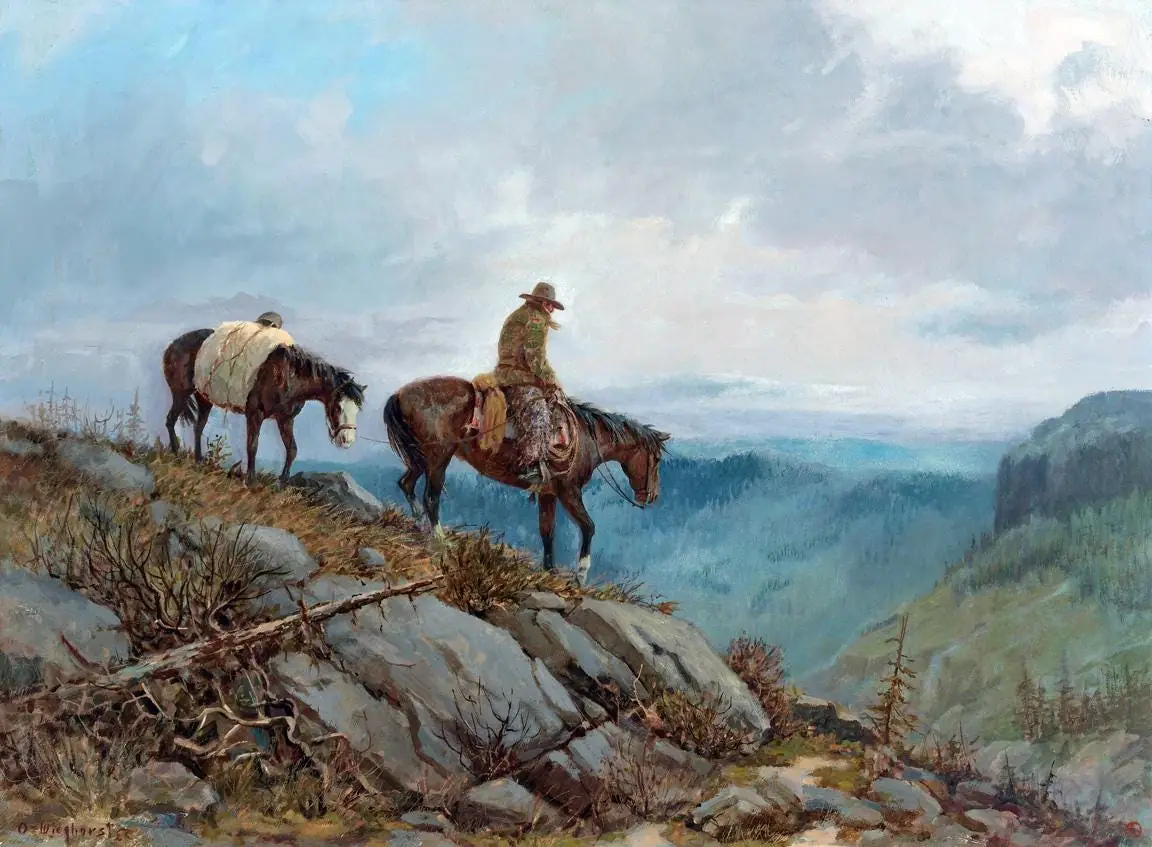 A Rugged Trail by Wieghorst ceramic tile mural