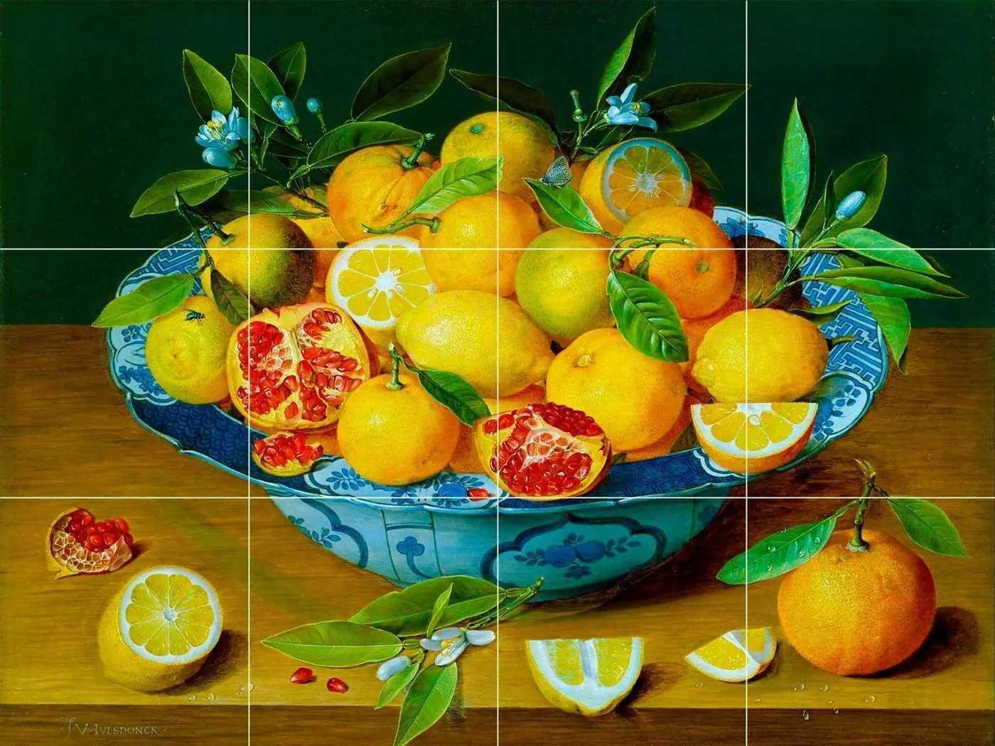 Lemons Pomegranate Oranges in Fruit Bowl