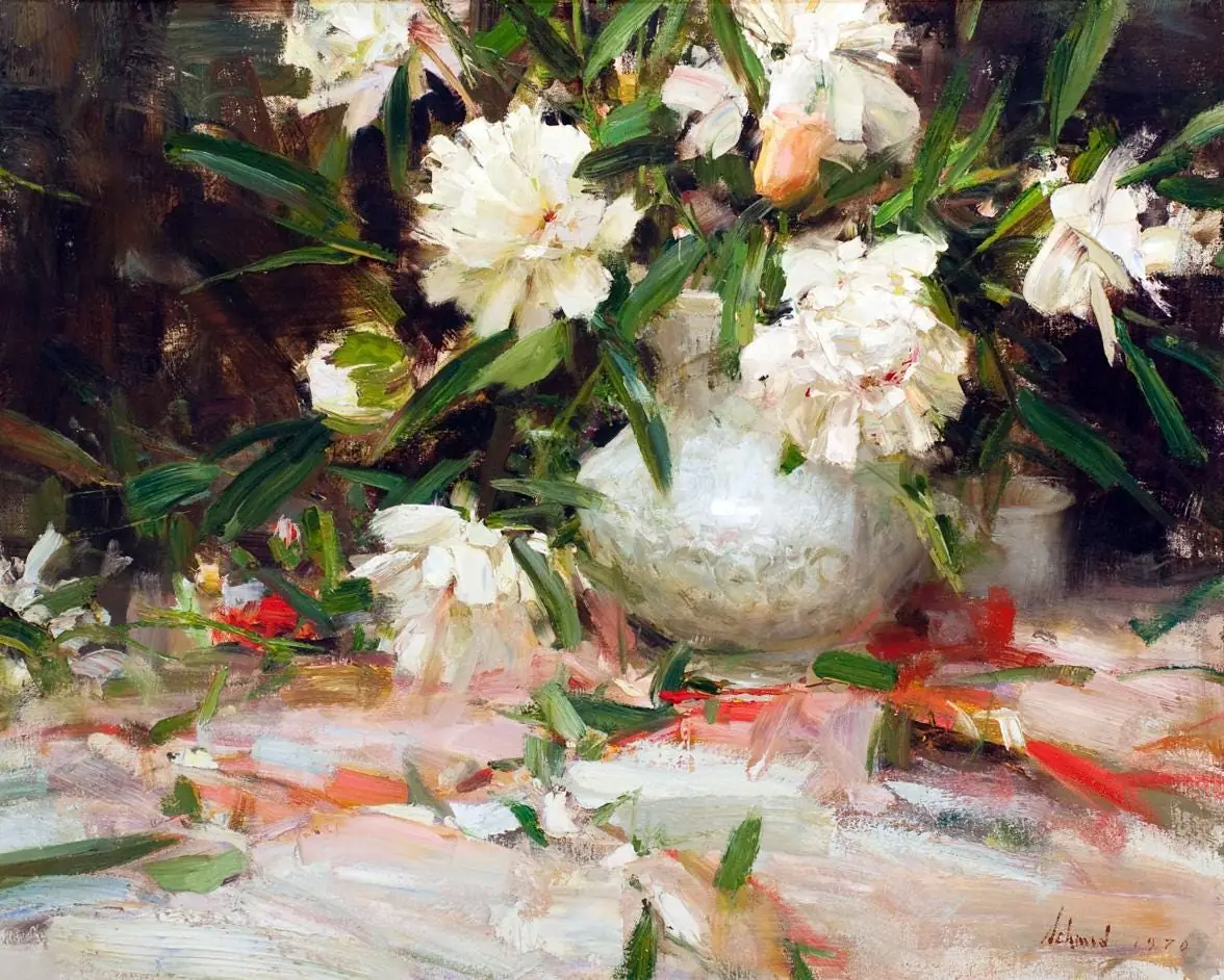 Still Life with White Peonies by Schmid