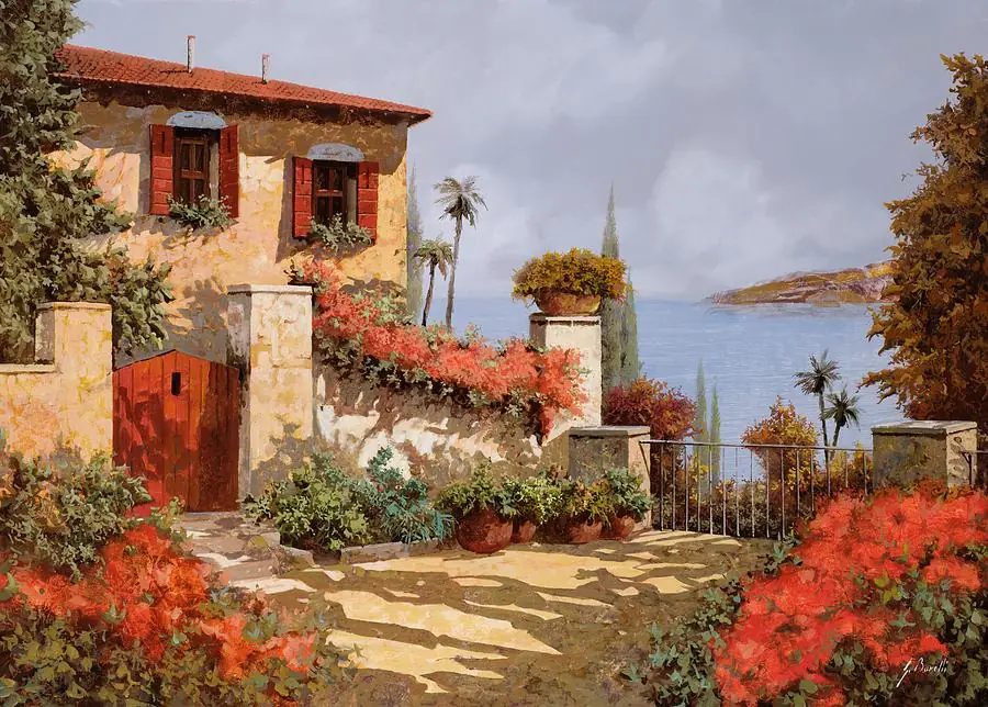 Mediterranean Sea View from Tuscany Villa Terrace Red