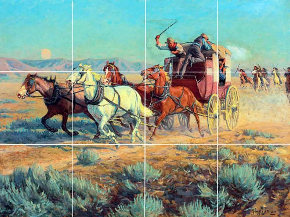 Stagecoach Pursued by Mounted Indians