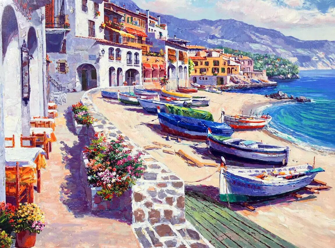 Boats of Calella Mediterranean Cafe Ocean Spain